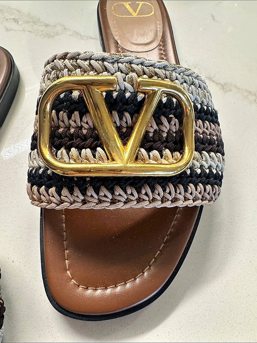 Valentino Woven Slide Sandals in Brown & Black Like New